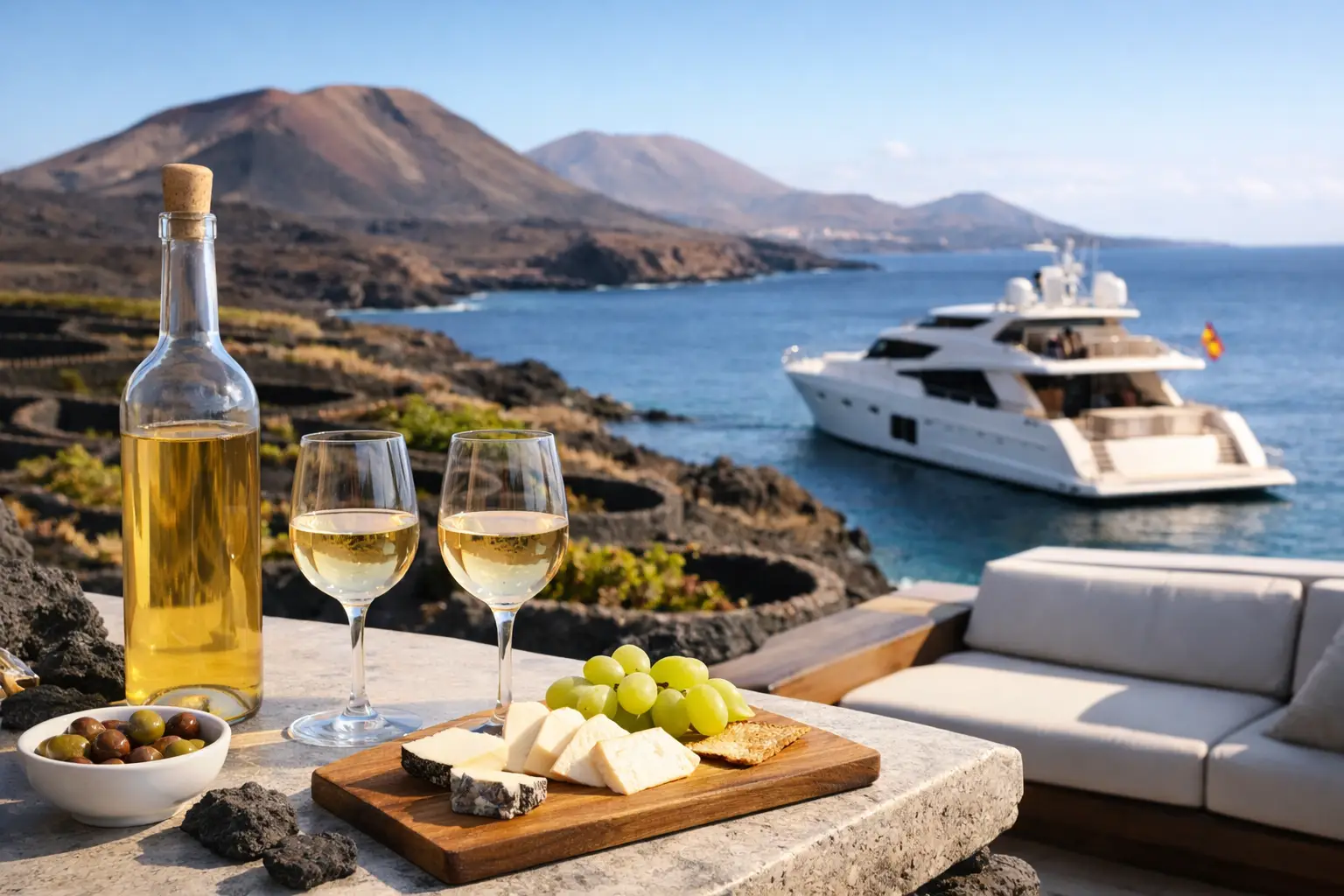 Canary Malvasia, volcanic wines and local food on a yacht in Tenerife