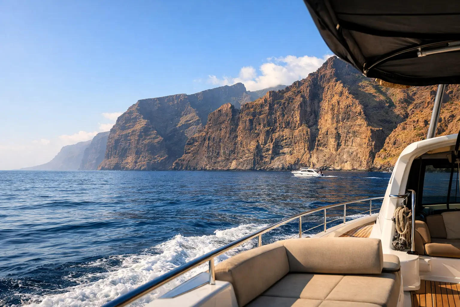 Los Gigantes cliffs seen from a yacht at sea